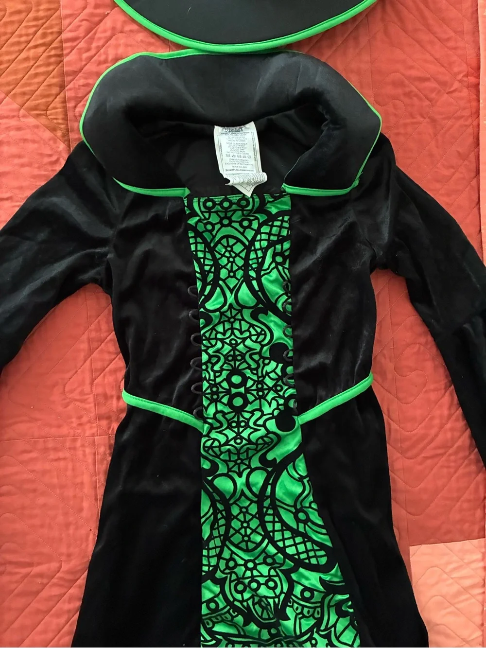 Spirit Black and Green Witch Costume with Pointed Hat